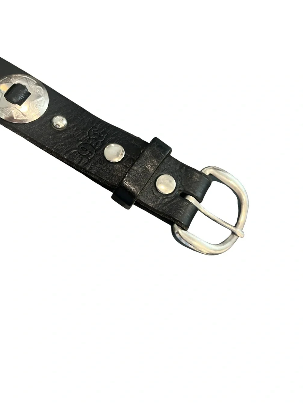 Vintage Black Leather Conch Belt 36” Western Cowboy Southwest
